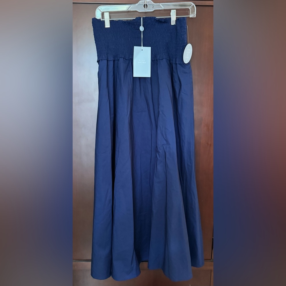 Hill House Navy Blue Smocked Waist Maxi Skirt